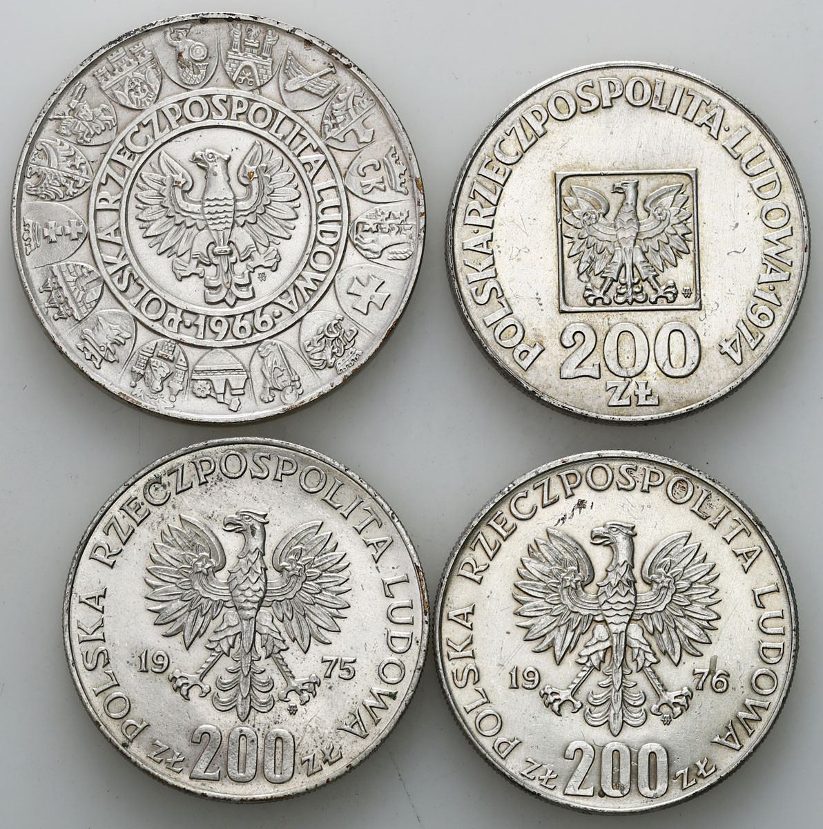 PRL. 100 złotych 1966 i 3 x 200 złotych 1974-1976, zestaw 4 monet